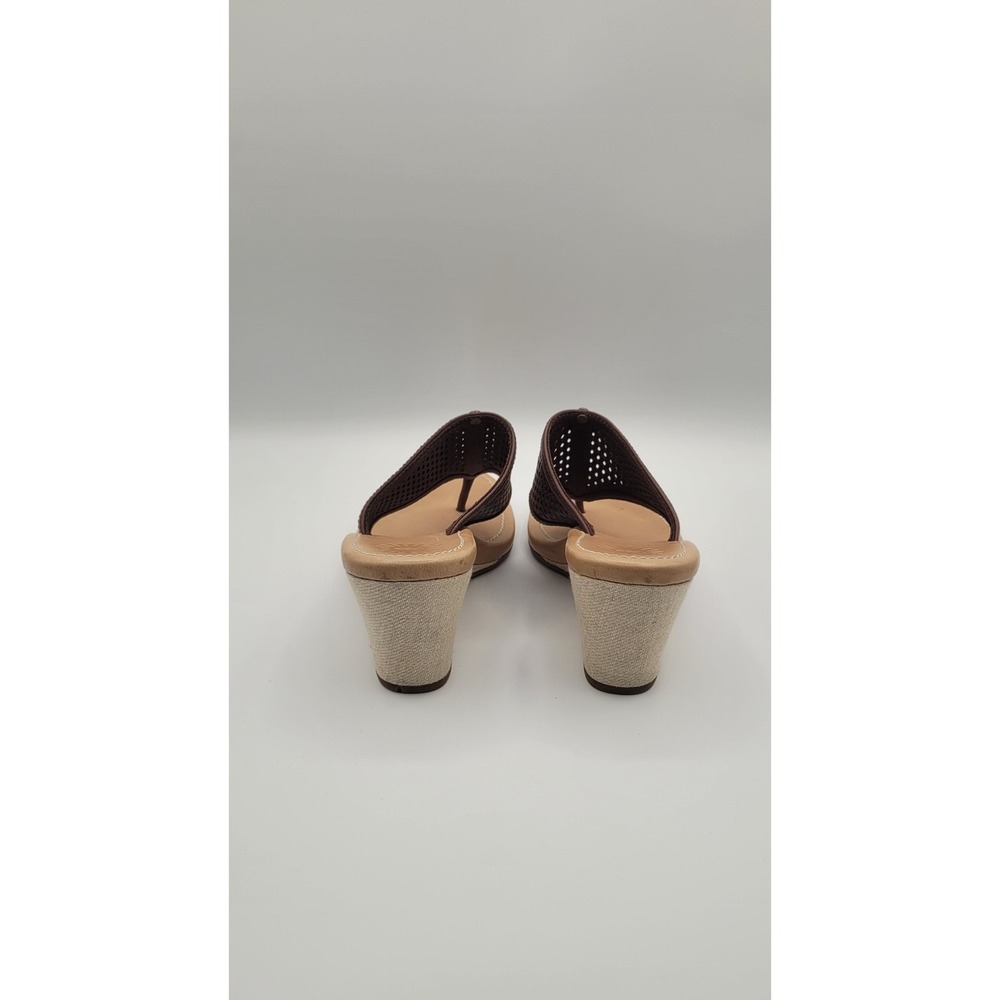 UGG Solena Women's Wedge Sandals 7.5 Brown Leather Perforated Comfort Thong - Picture 4 of 11